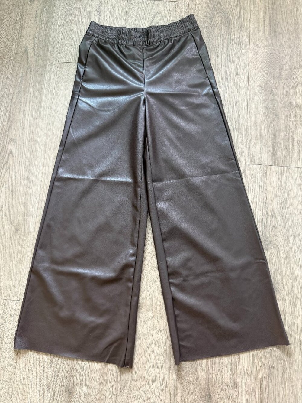 Divided Chocolate Brown Wide Ankle Faux Leather Pants
